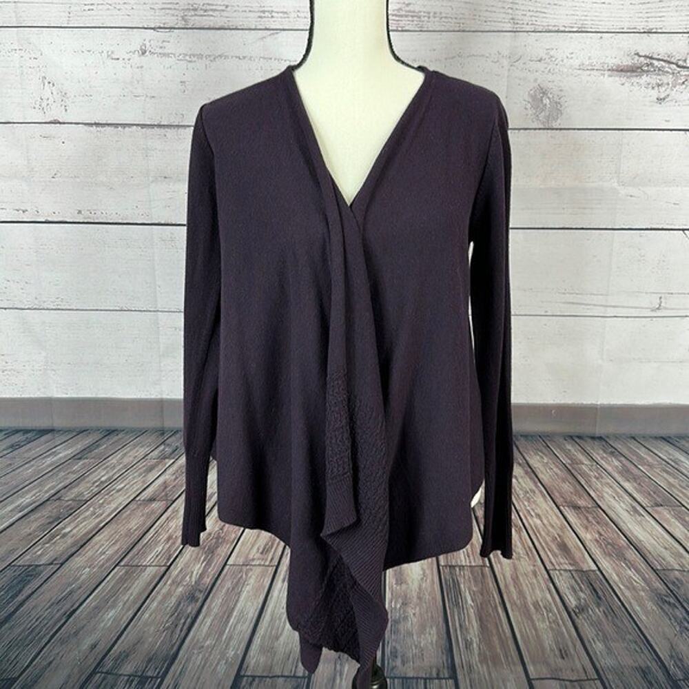 Cabi 3844 Cardigan Sweater Womens Small‎ Purple Draped Front Waterfall Crossover